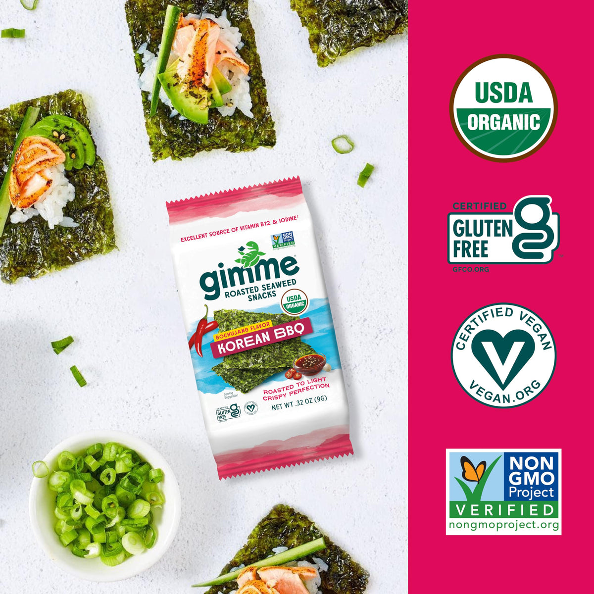 GimMe Organic Seaweed Snacks – Premium Korean BBQ Roasted Seaweed, 12-Pack Sharing Size | Keto, Vegan, Gluten-Free