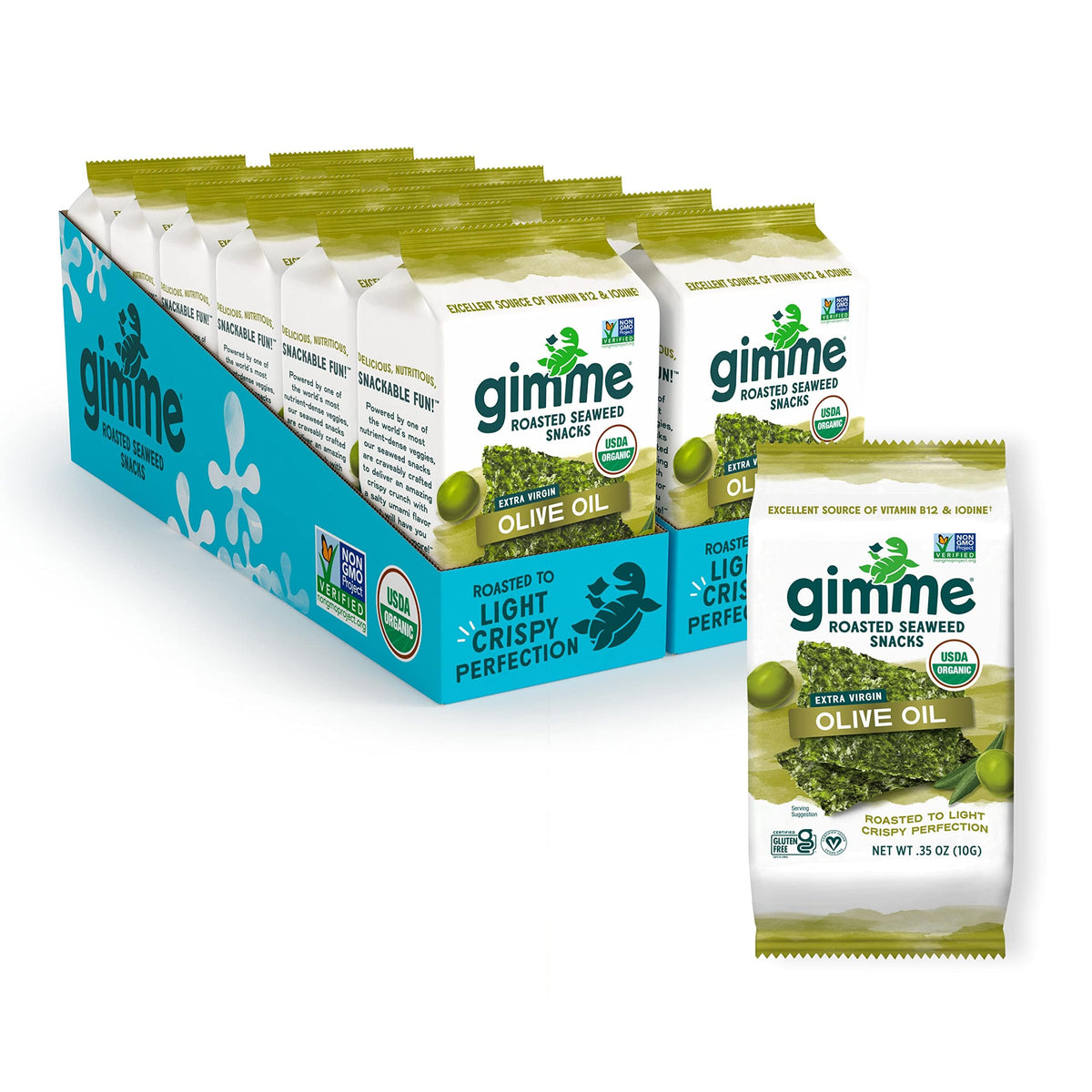 Gimme Seaweed Organic Premium Roasted Seaweed Snacks with Extra Virgin Olive Oil | Keto, Vegan, Gluten-Free