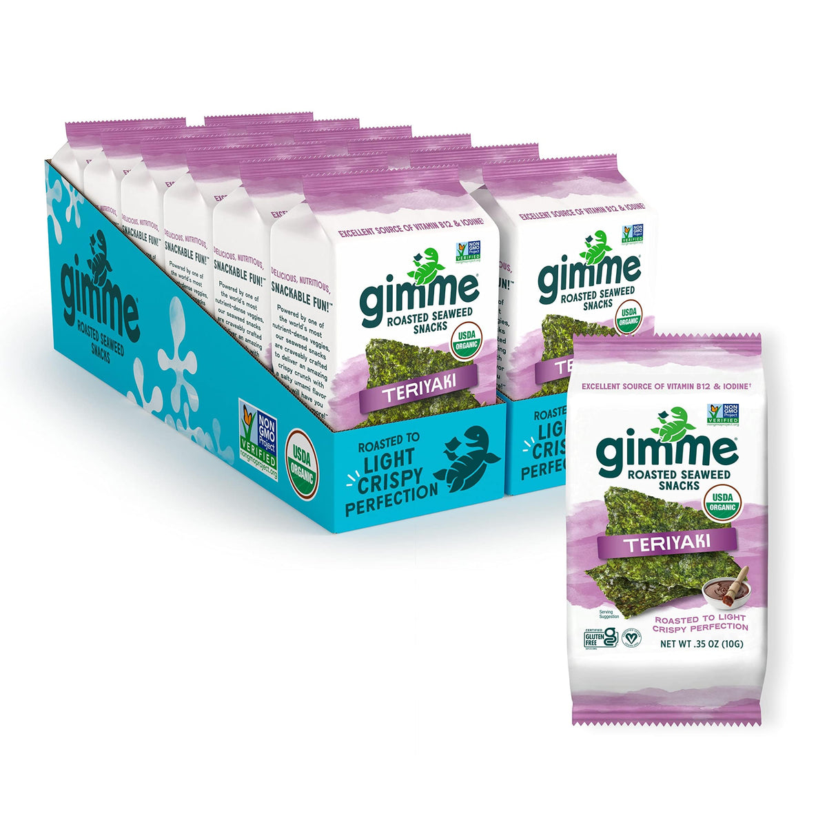 GimMe Seaweed Organic Premium Roasted Seaweed Snacks – Teriyaki, 12-Count Sharing Size | Keto, Vegan, Gluten-Free