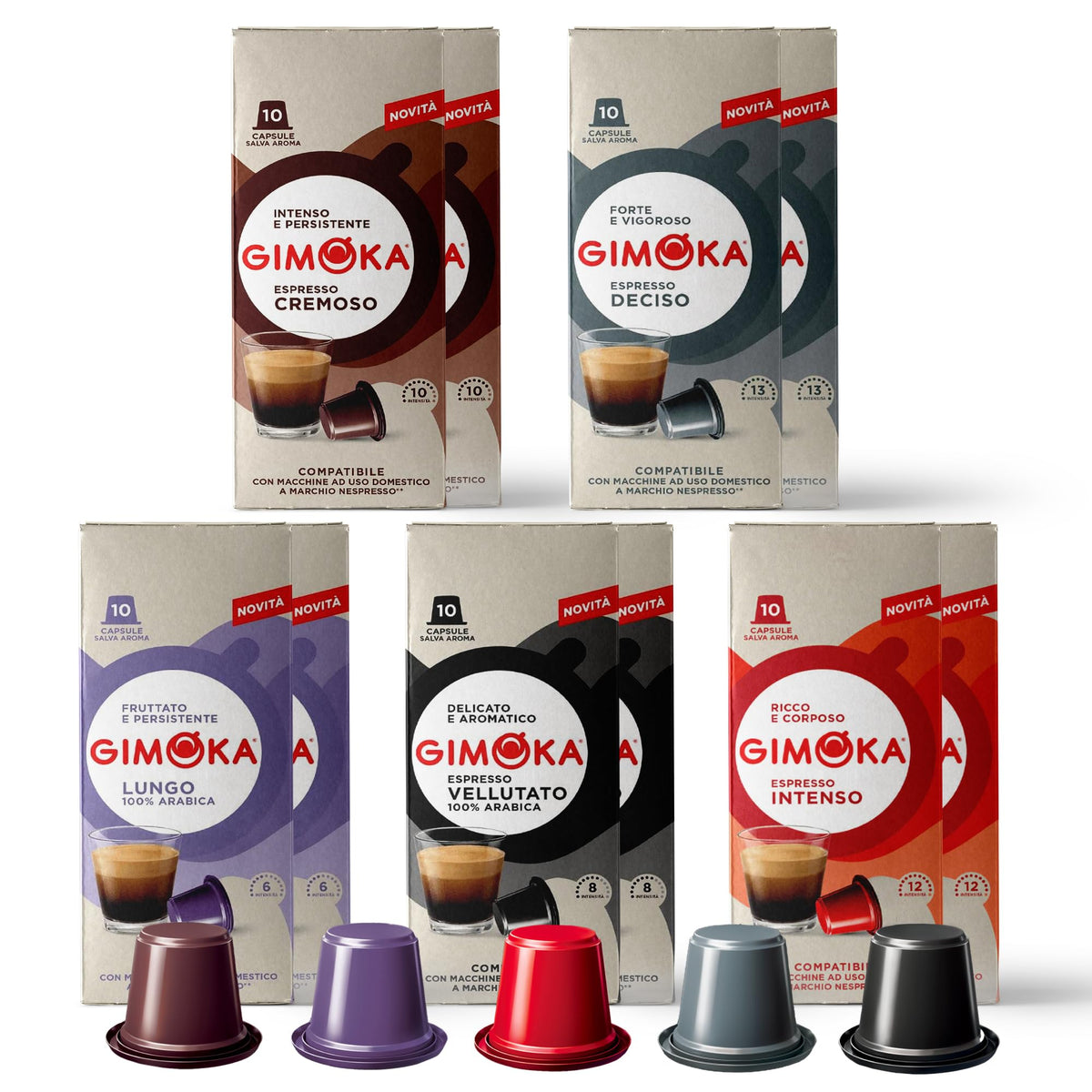 GIMOKA 100 Espresso Pods Variety Pack for Nespresso Original – 5 Blends