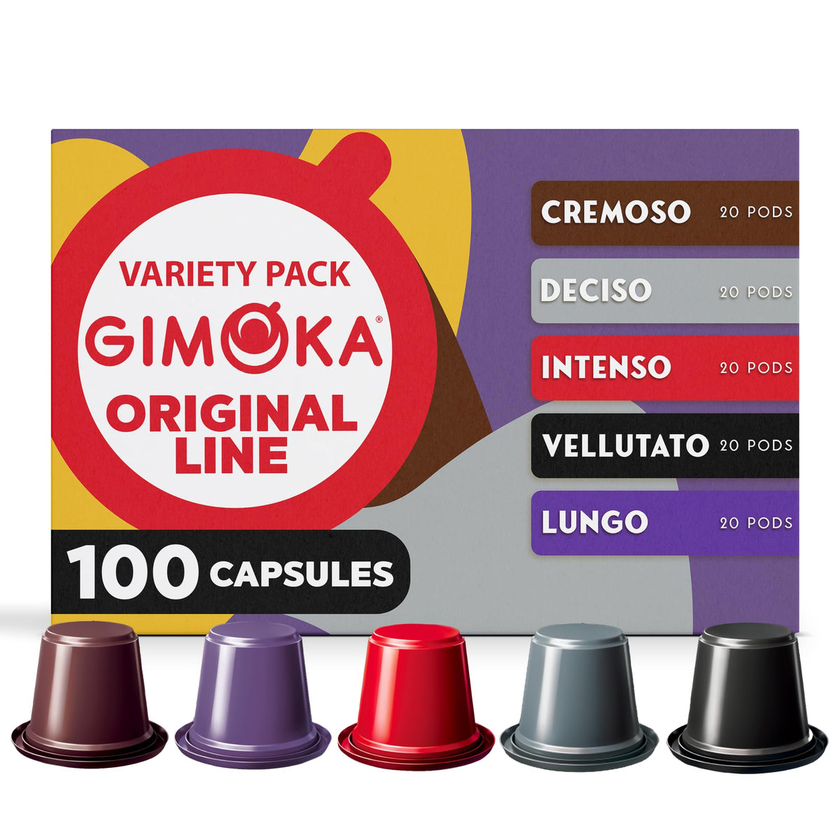 GIMOKA 100 Espresso Pods Variety Pack for Nespresso Original – 5 Blends