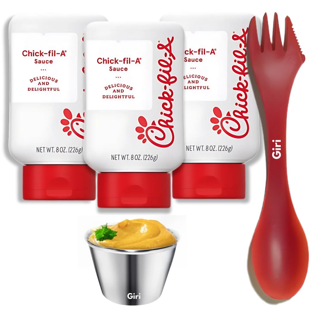 Chikfila Original Sauce 8 oz (3-Pack) Bundle with Giri Spork & Condiment Cup