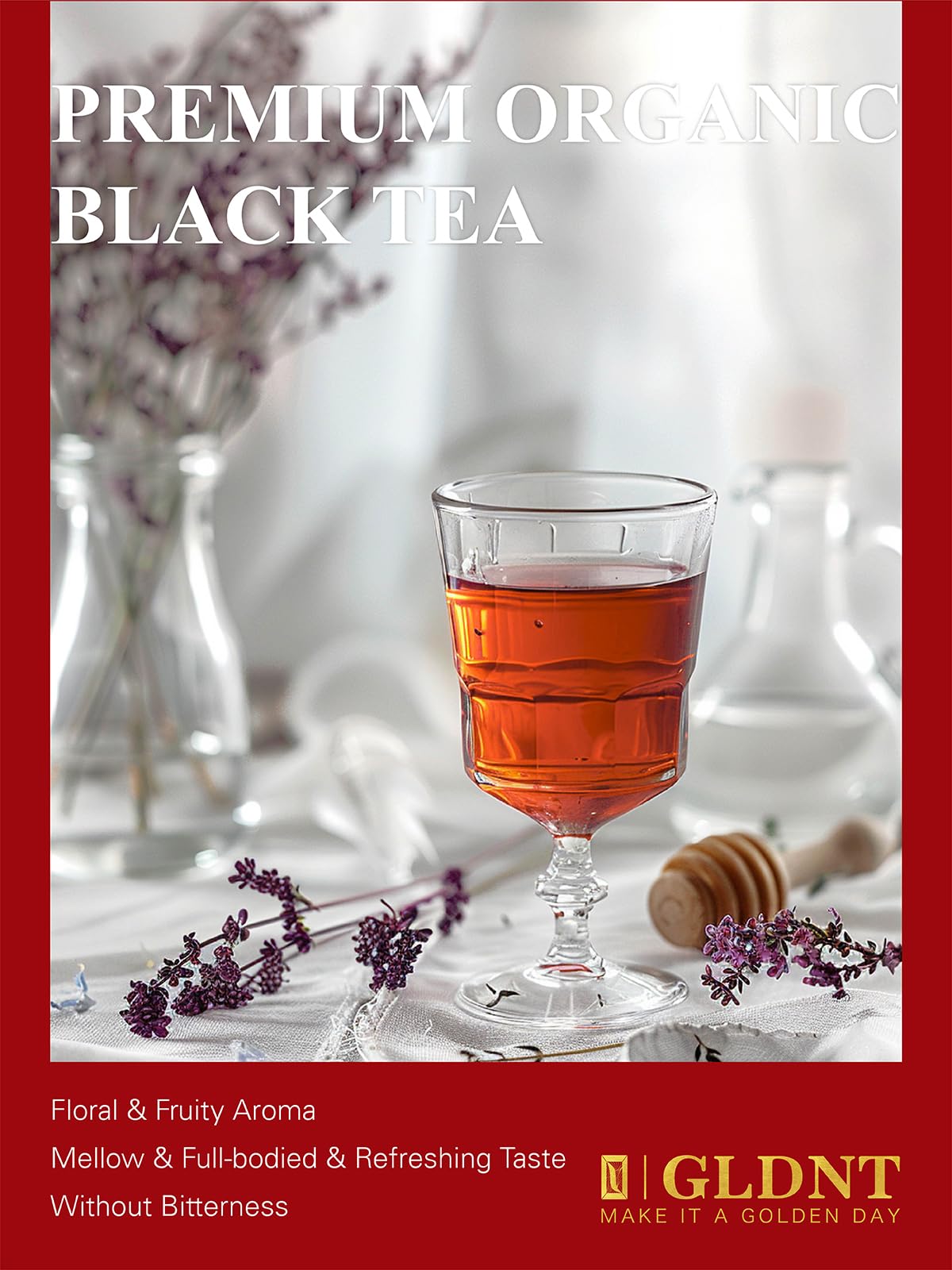 GLDNT Organic Black Tea Loose Leaf – Full-Bodied & Mellow, Caffeinated, 16oz