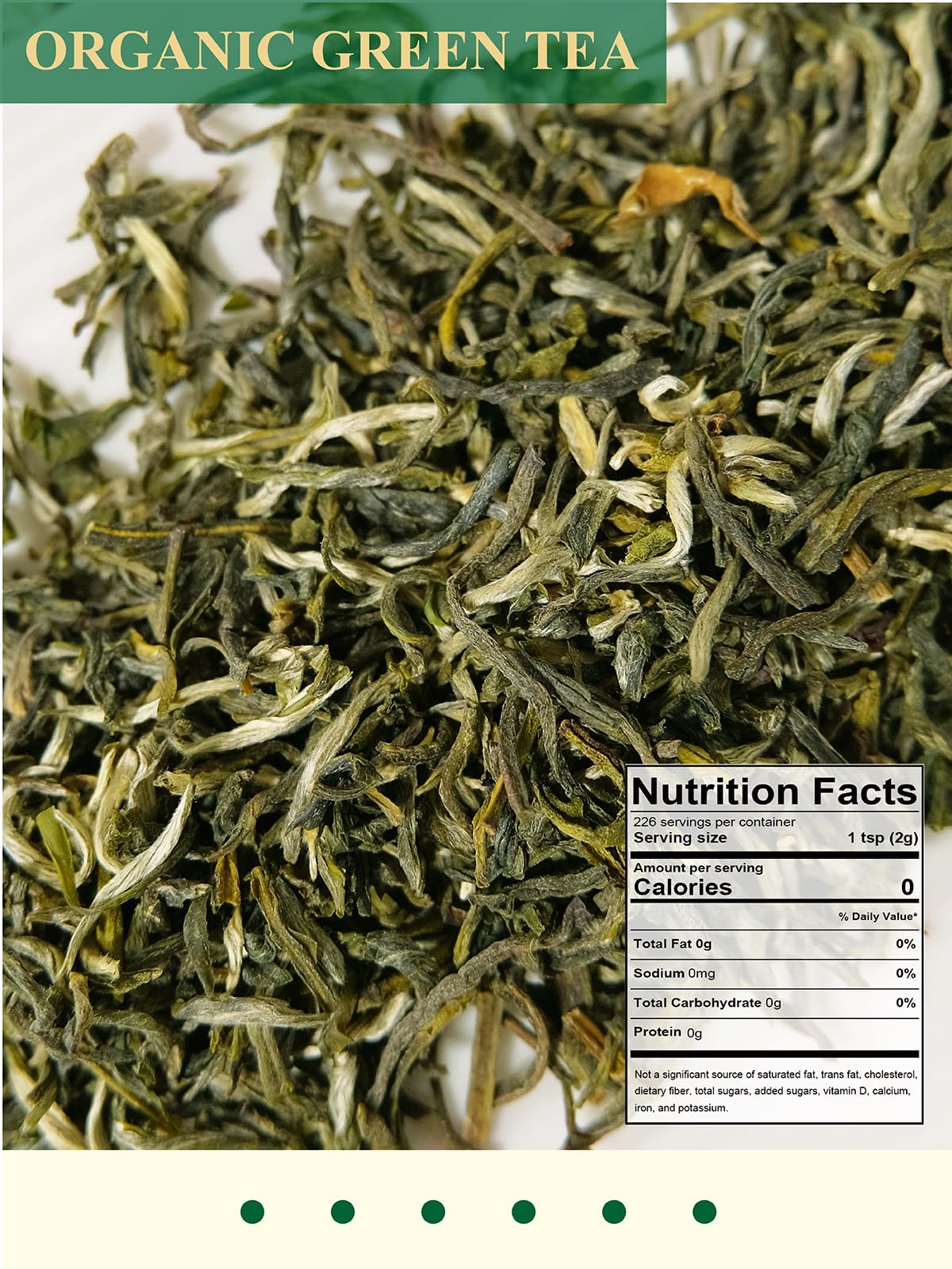 GLDNT Organic Green Tea - High Mountain Loose Leaf, Smooth & Delicate Flavor, 16oz