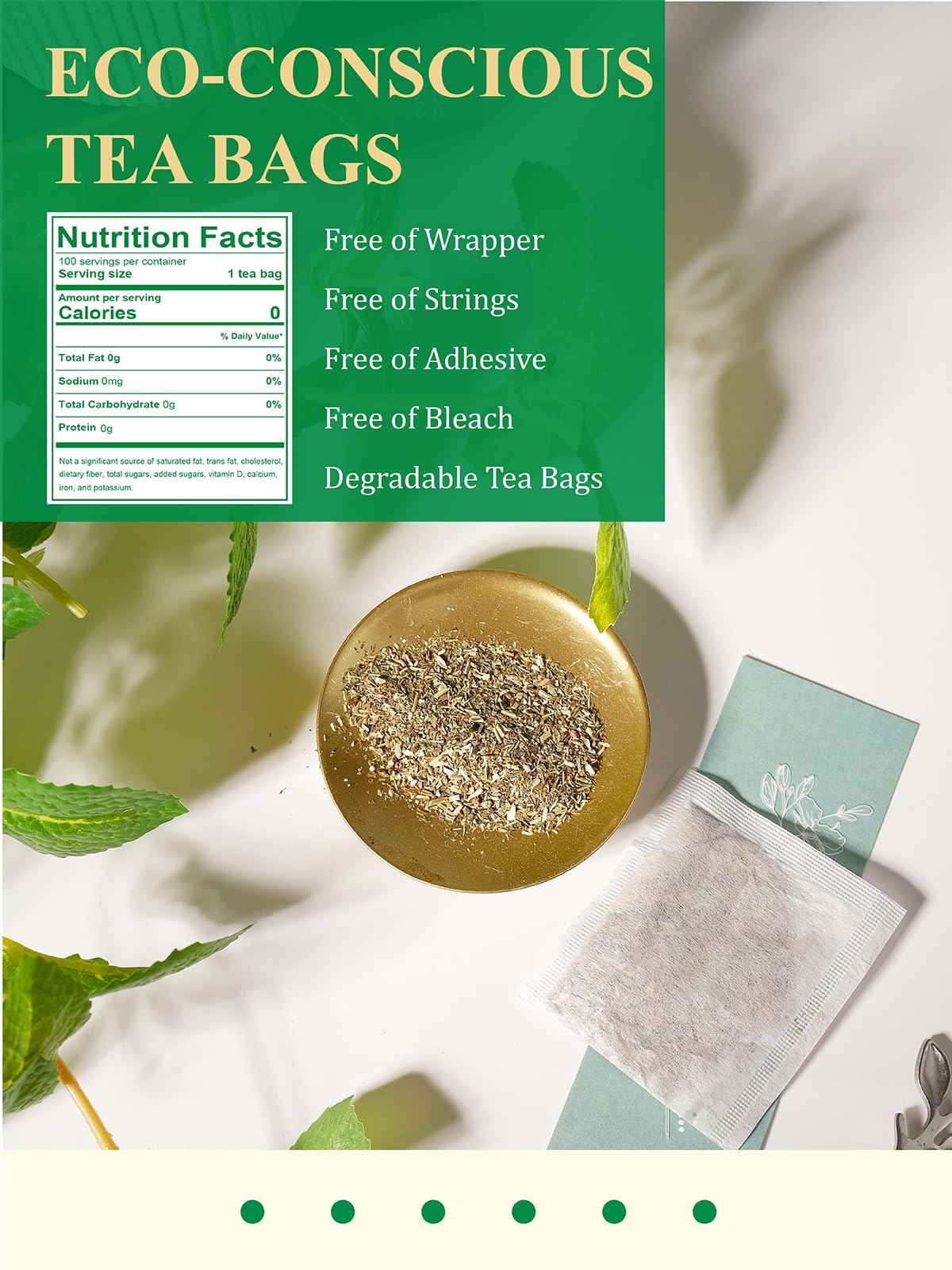 GLDNT Organic Lemon Balm Tea Bags – Caffeine-Free Herbal Tea, 100 Count