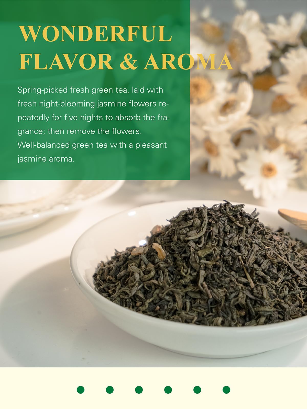 GLDNT Organic Jasmine Green Tea – Loose Leaf, Delicate Aroma & Smooth Flavor, Hot & Iced Tea, 16 oz