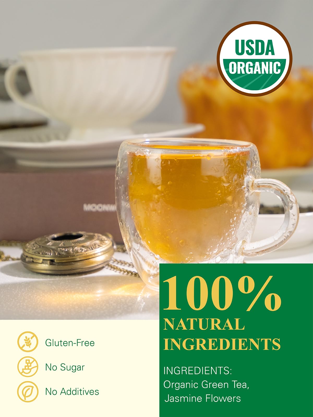 GLDNT Organic Jasmine Green Tea – Loose Leaf, Delicate Aroma & Smooth Flavor, Hot & Iced Tea, 16 oz