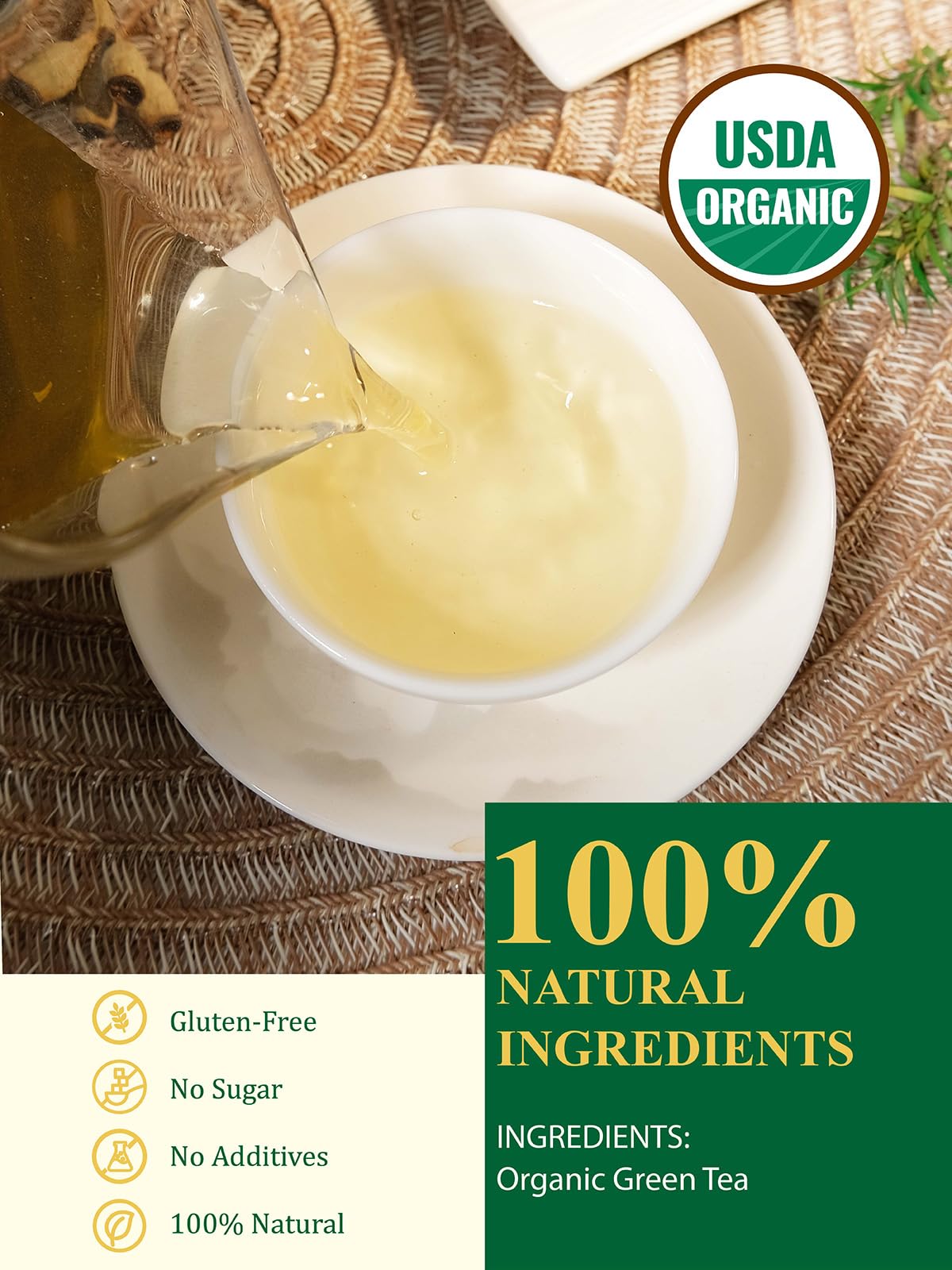GLDNT Organic Green Tea - High Mountain Loose Leaf, Smooth & Delicate Flavor, 16oz