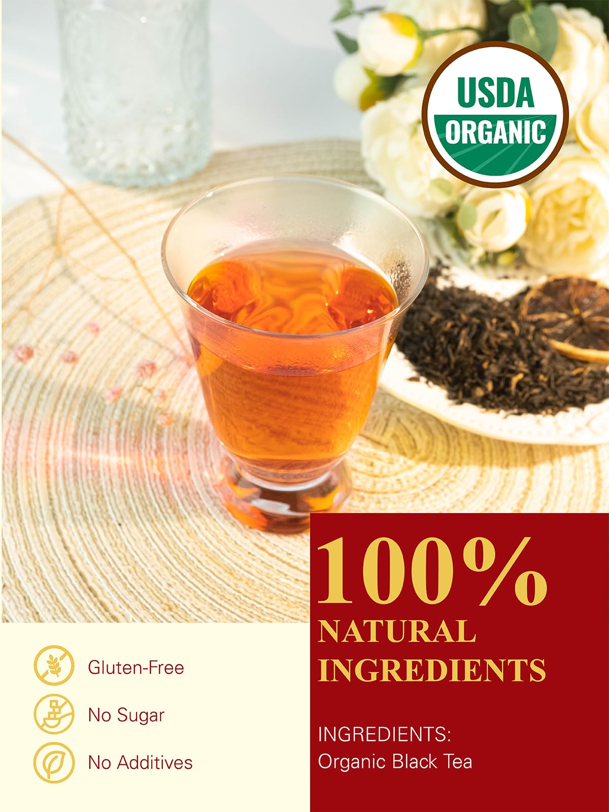 GLDNT Organic Black Tea Loose Leaf – Full-Bodied & Mellow, Caffeinated, 16oz