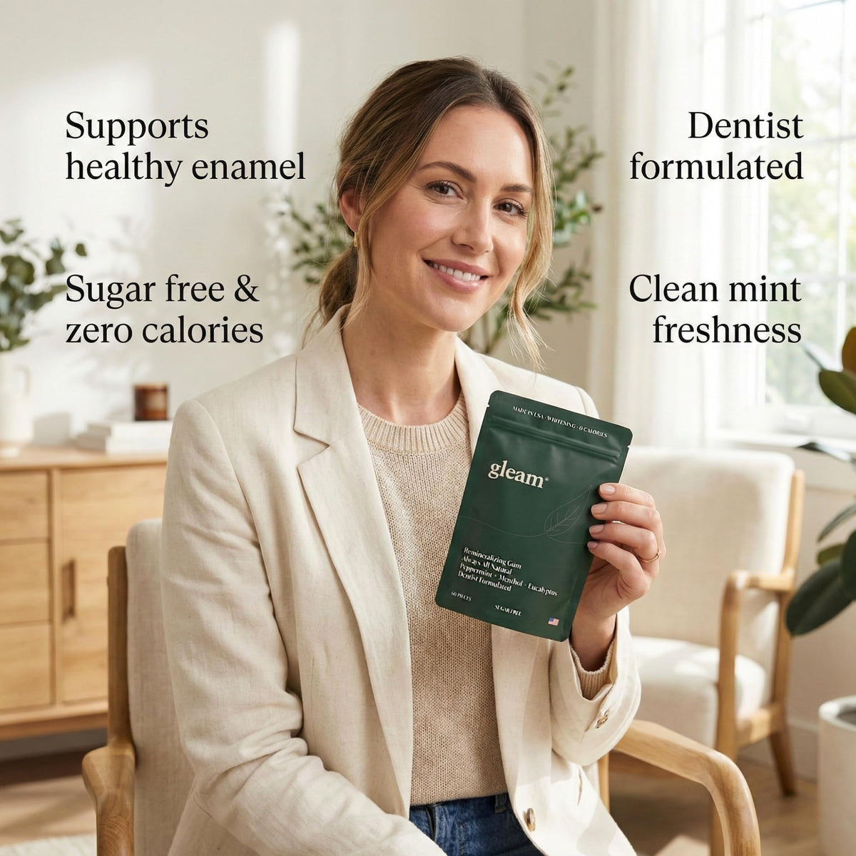 Remineralizing Gum with Nano Hydroxyapatite & Xylitol | Gleam Gum, 60 Pieces