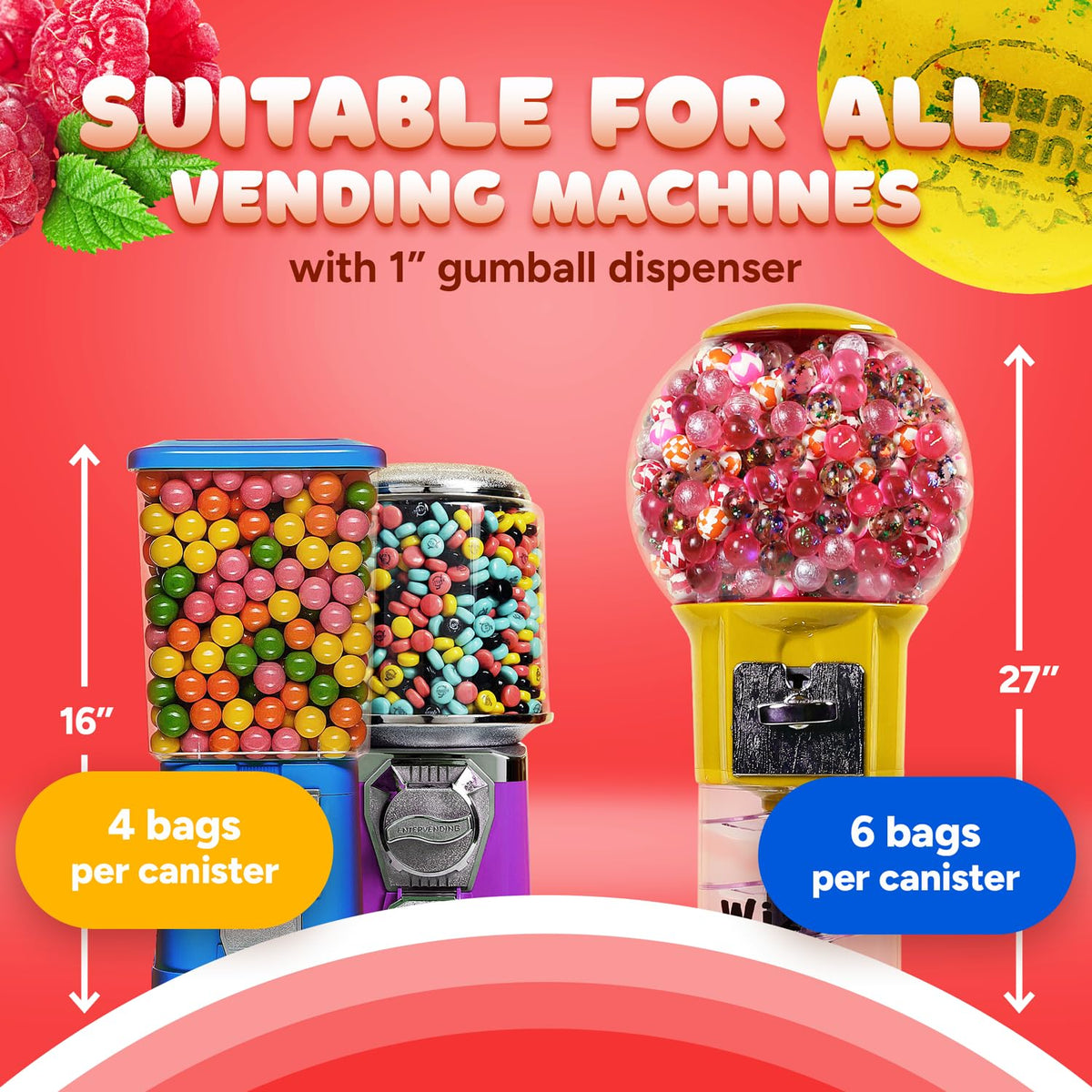 Global Gumball 1 Inch Double Bubble Berry Blobs Gumballs – 1.7 lb Resealable Bulk Refill for Gumball Machines