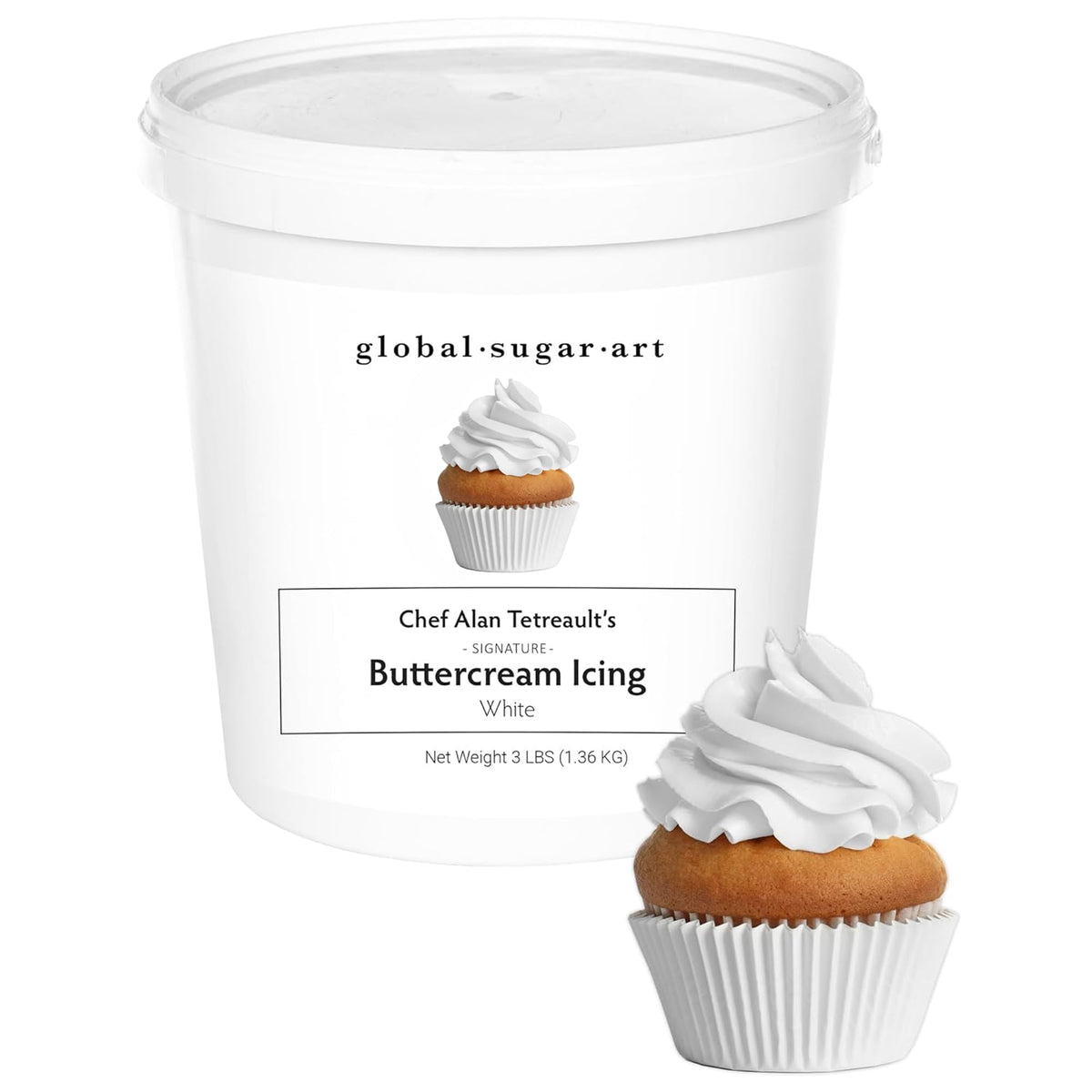Global Sugar Art White Buttercream Frosting – Firm Icing for Cakes & Cupcakes, 3 lb Tub