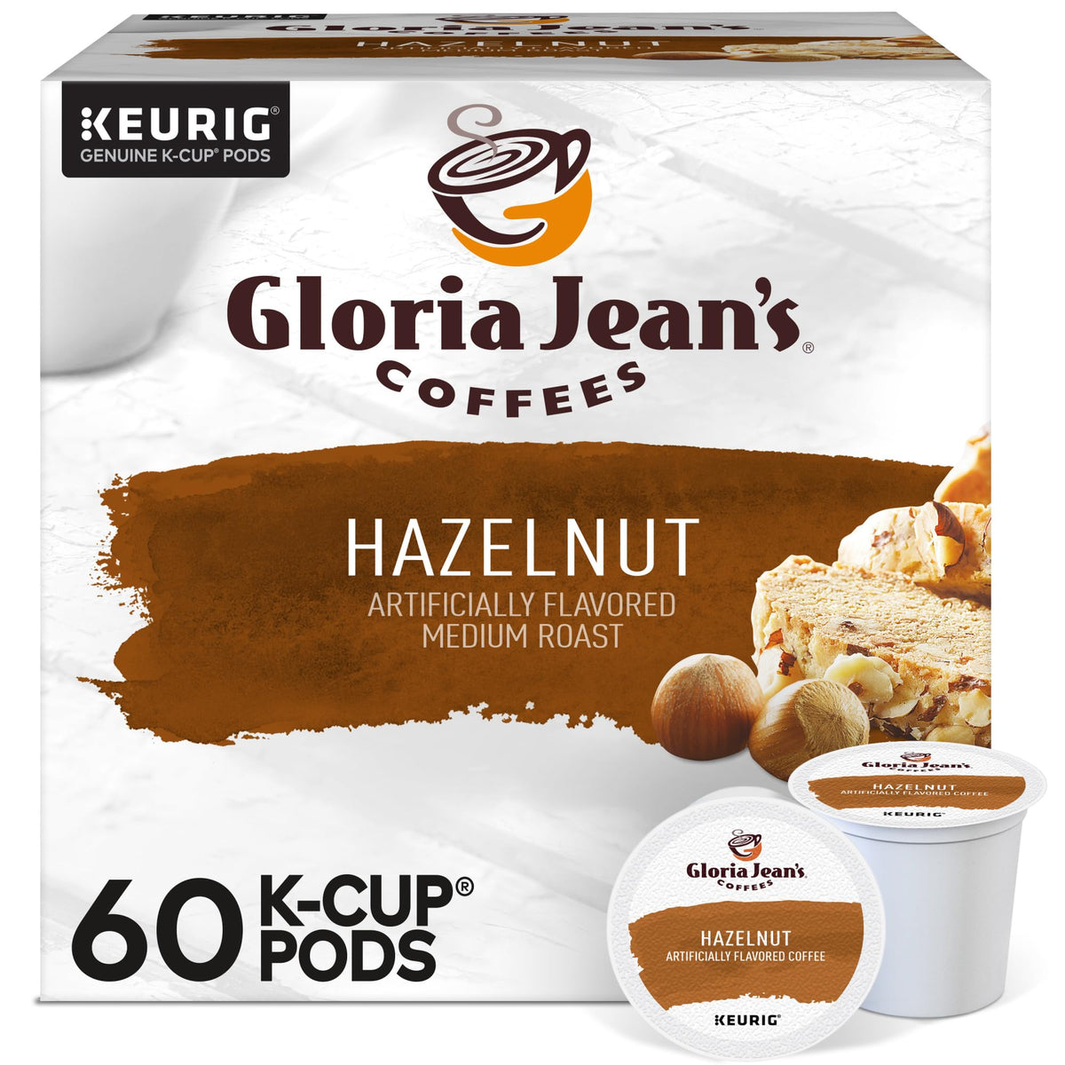 Gloria Jean's Hazelnut K-Cup Pods – Medium Roast Coffee, 60 Count (6 Packs of 10)