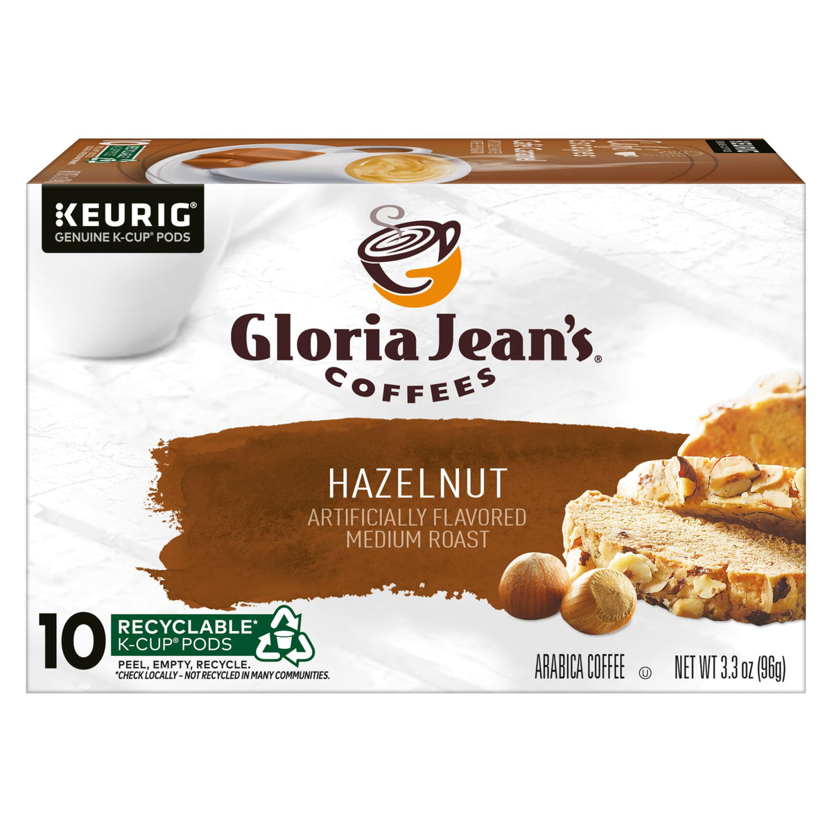 Gloria Jean's Hazelnut K-Cup Pods – Medium Roast Coffee, 60 Count (6 Packs of 10)