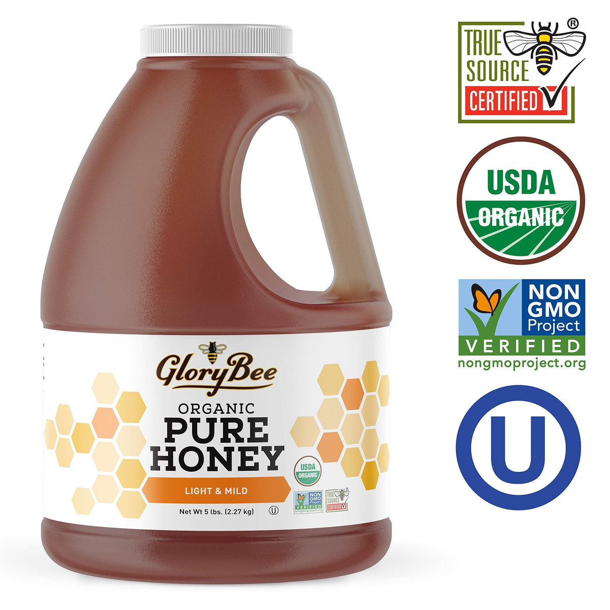 GloryBee Organic Light & Mild Honey – 5 lb US Grade A, USDA Organic