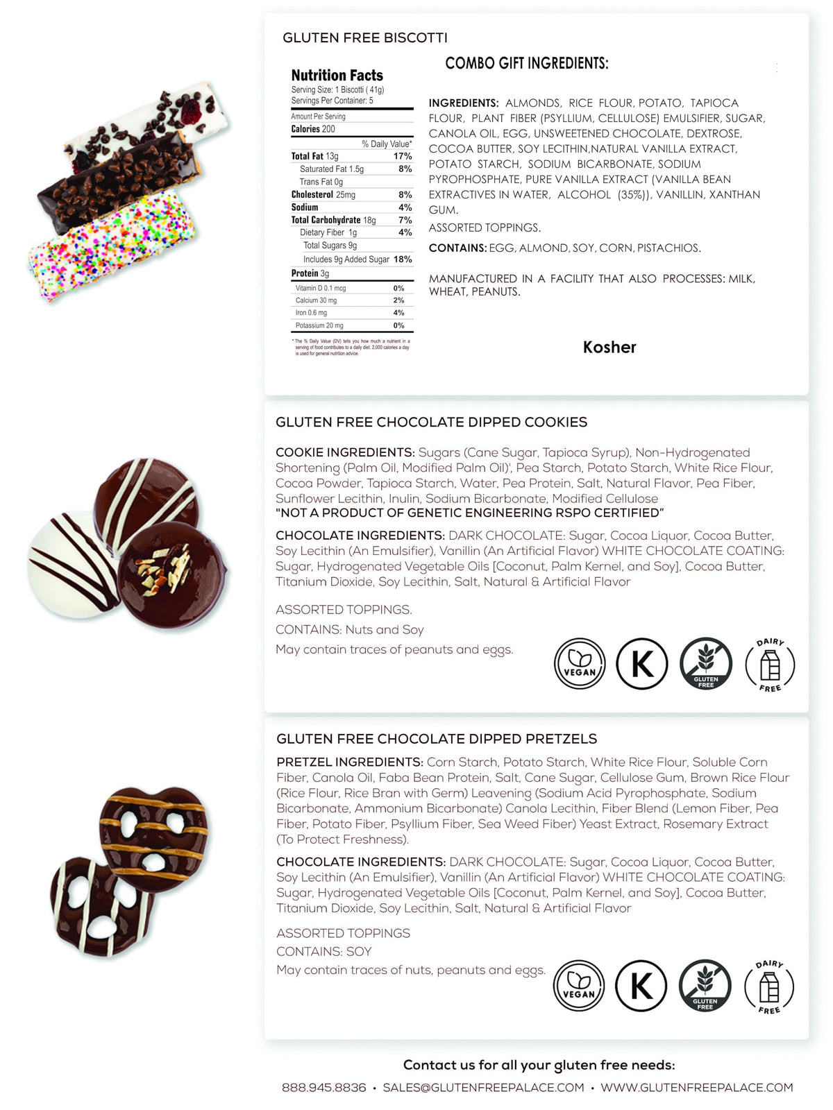 Gluten Free Palace Assorted Biscotti, Cookies & Pretzels Gift Box – 15 Flavors | Premium Gluten Free Mother's Day Gift Basket
