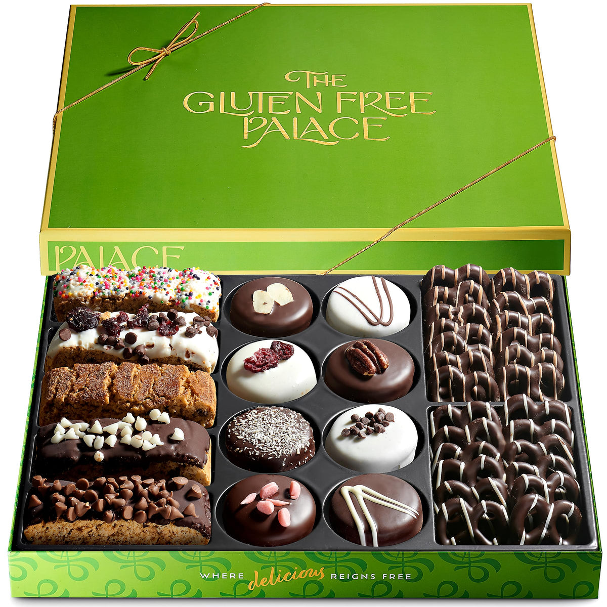 Gluten Free Palace Assorted Biscotti, Cookies & Pretzels Gift Box – 15 Flavors | Premium Gluten Free Mother's Day Gift Basket