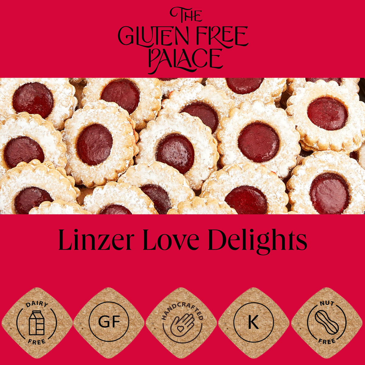 Gluten Free Palace Gift Basket – 21 Gluten Free Linzer Tart Cookies in a Red Tin
