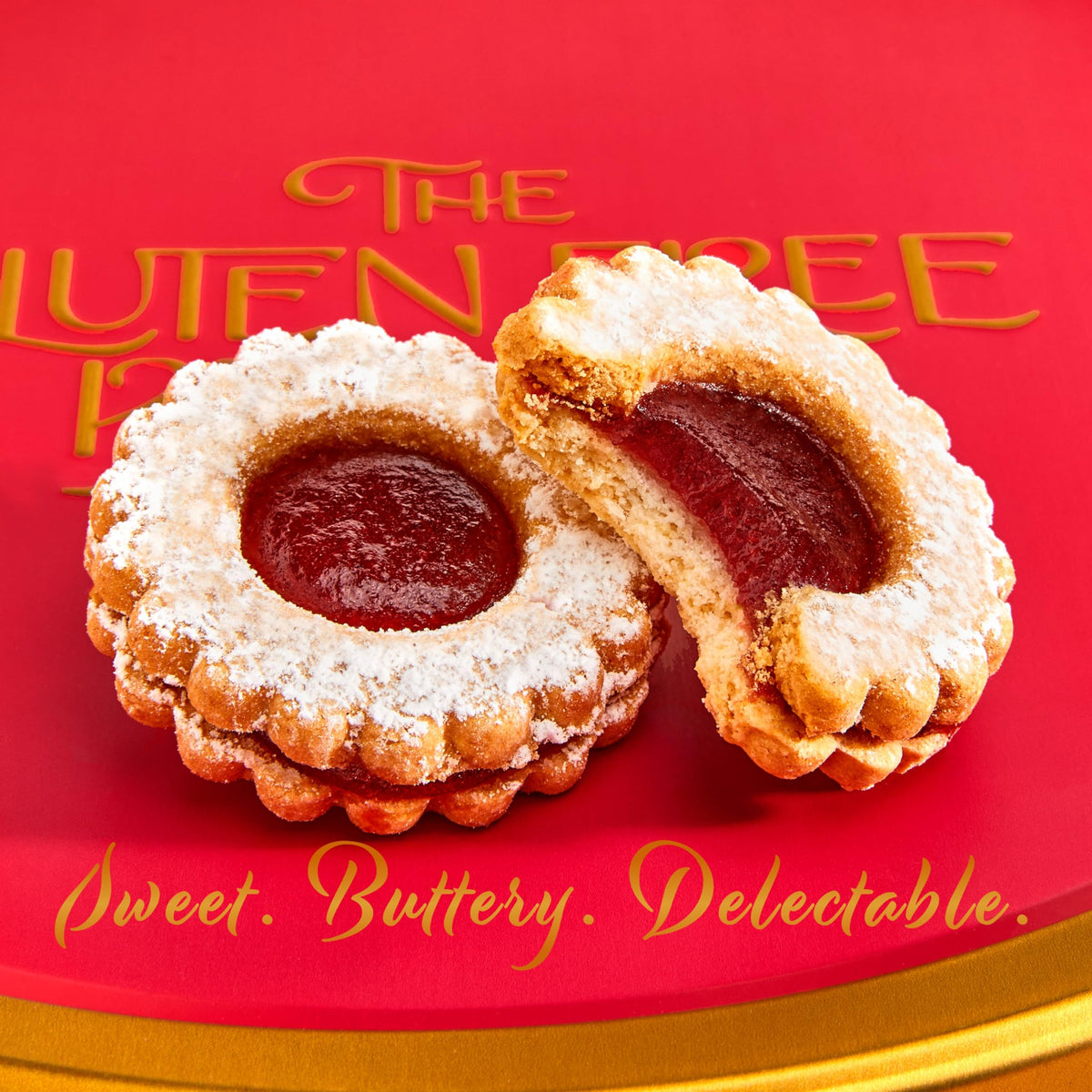 Gluten Free Palace Gift Basket – 21 Gluten Free Linzer Tart Cookies in a Red Tin