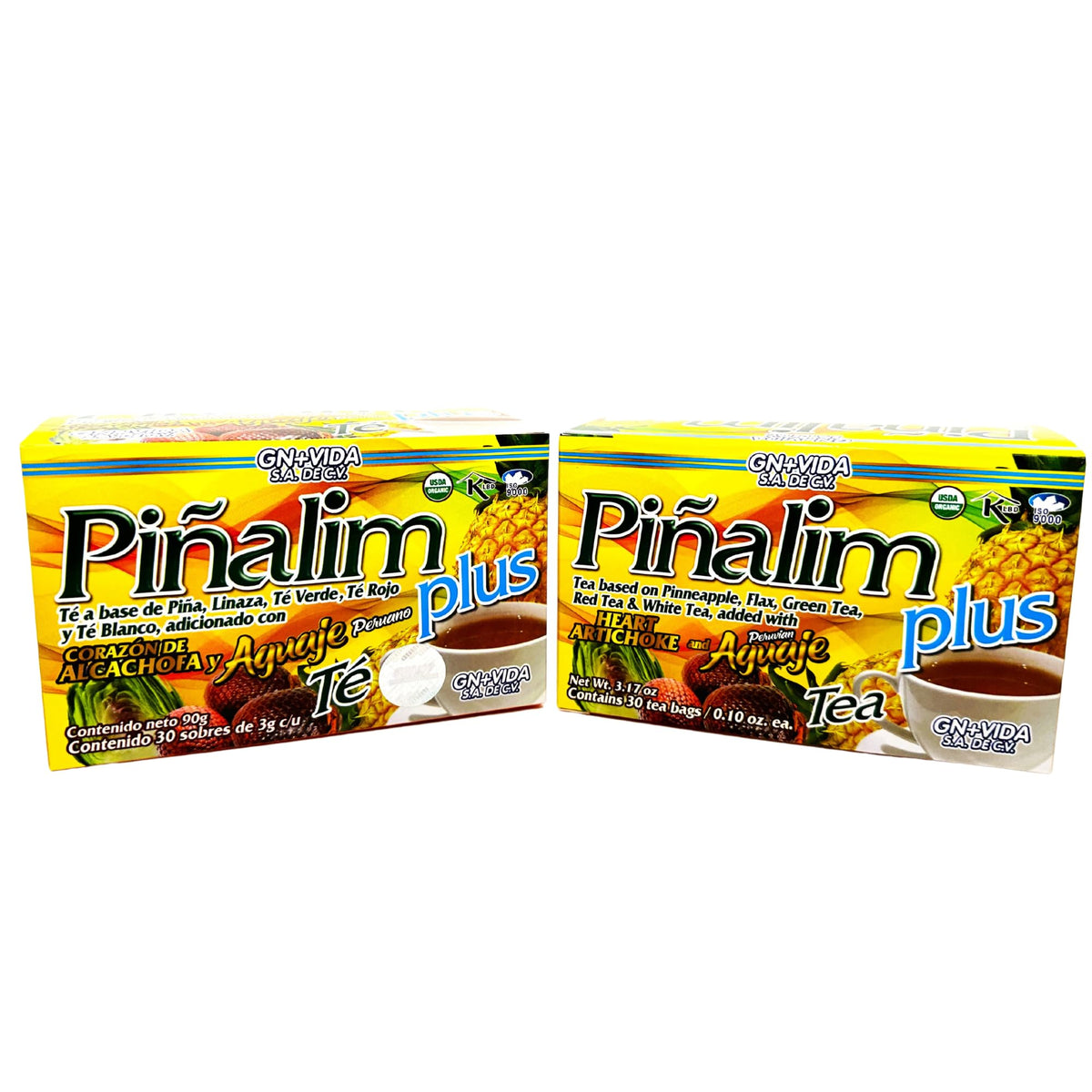 GN+Vida Pinalim Plus Tea - Aguaje Peruano & Artichoke Heart, Caffeine Free Detox (Pack of 2, 60 Bags)