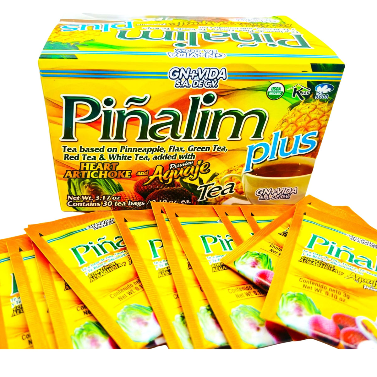 GN+Vida Pinalim Plus Tea - Aguaje Peruano & Artichoke Heart, Caffeine Free Detox (Pack of 2, 60 Bags)