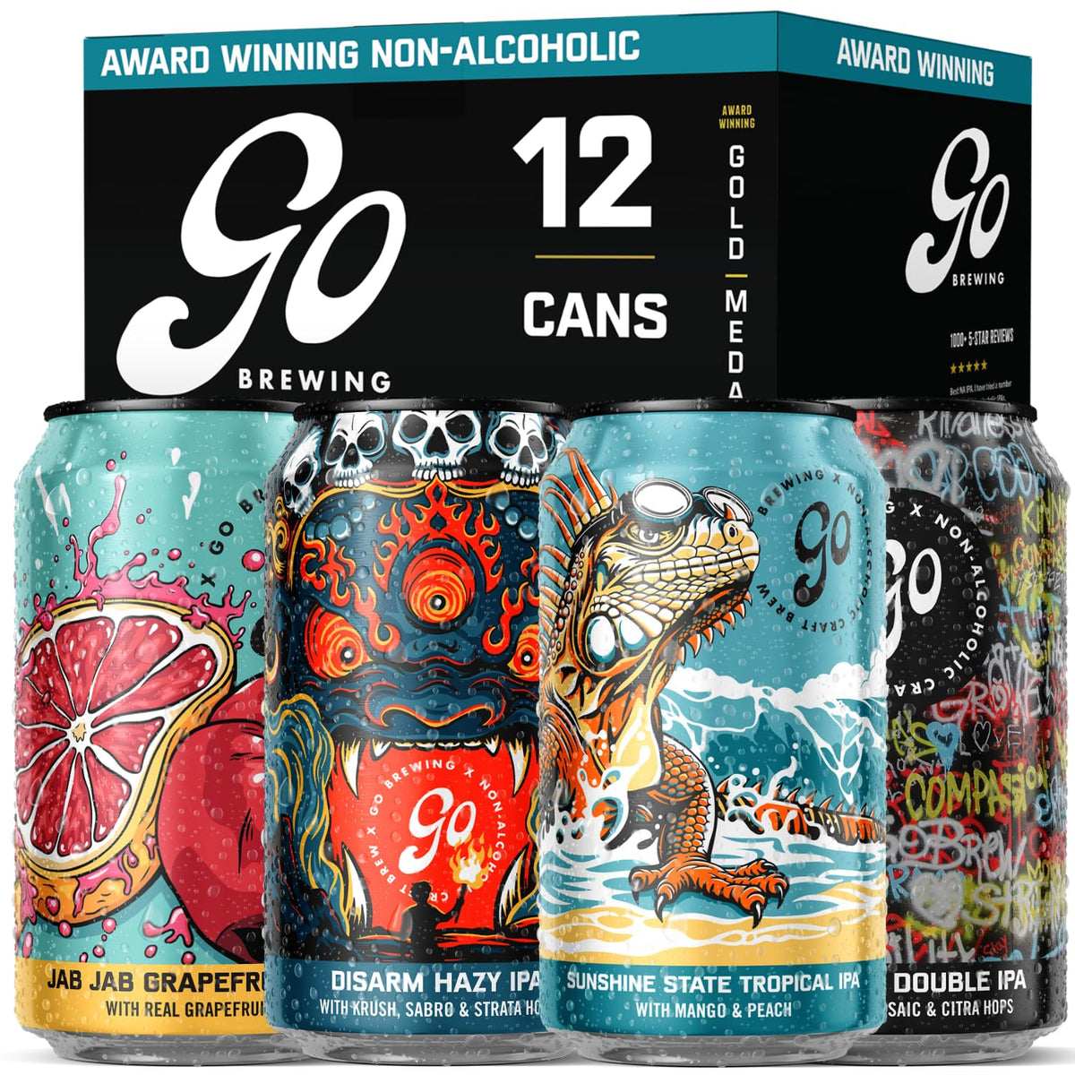 Go Brewing IPA 12 Mixed Pack – Non-Alcoholic Craft IPAs, Low-Calorie Small-Batch (12 oz, 12 Pack)