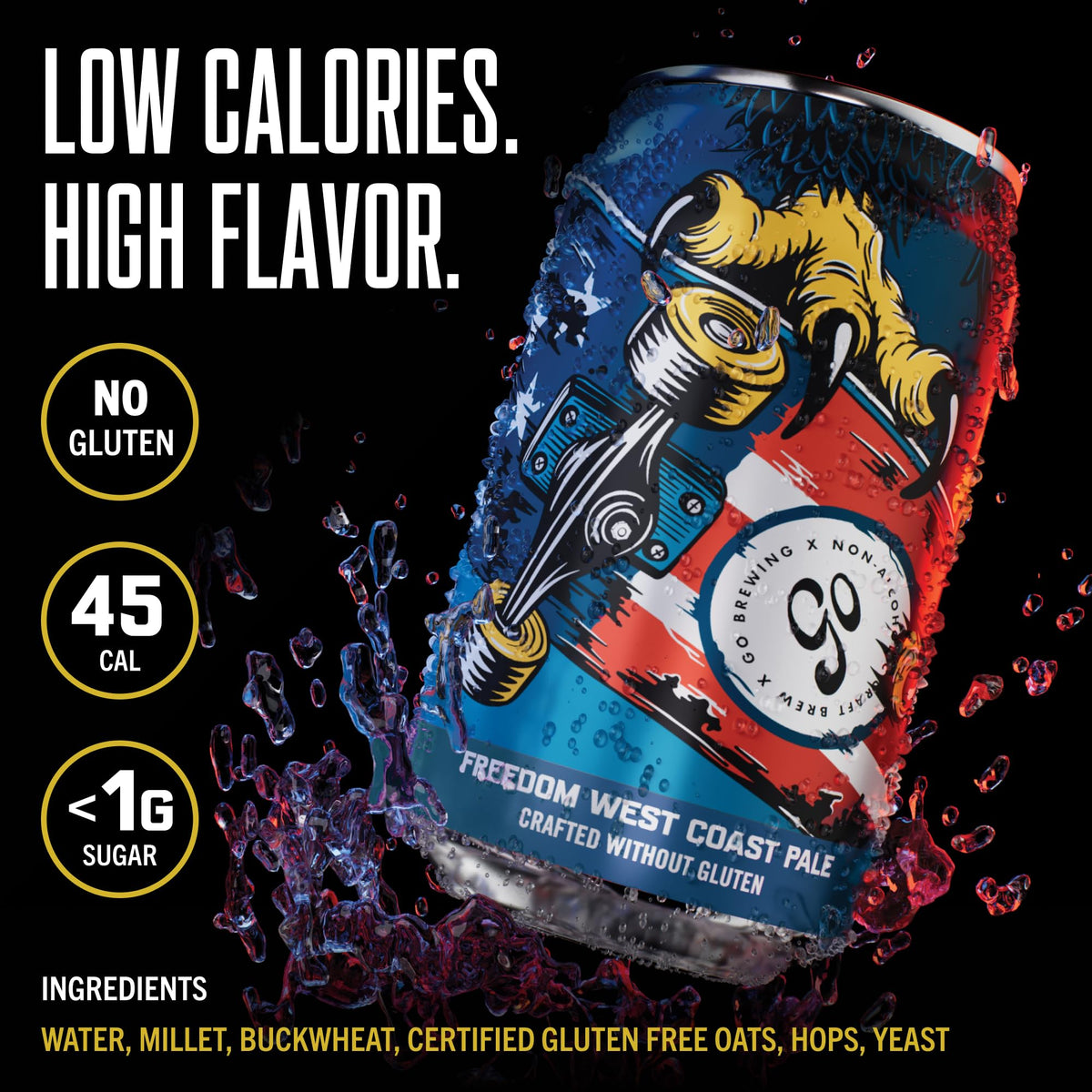 Go Brewing Freedom Non-Alcoholic Craft Beer Variety — West Coast Pale, Amber & Hazy IPA, Gluten Free, 12oz Cans