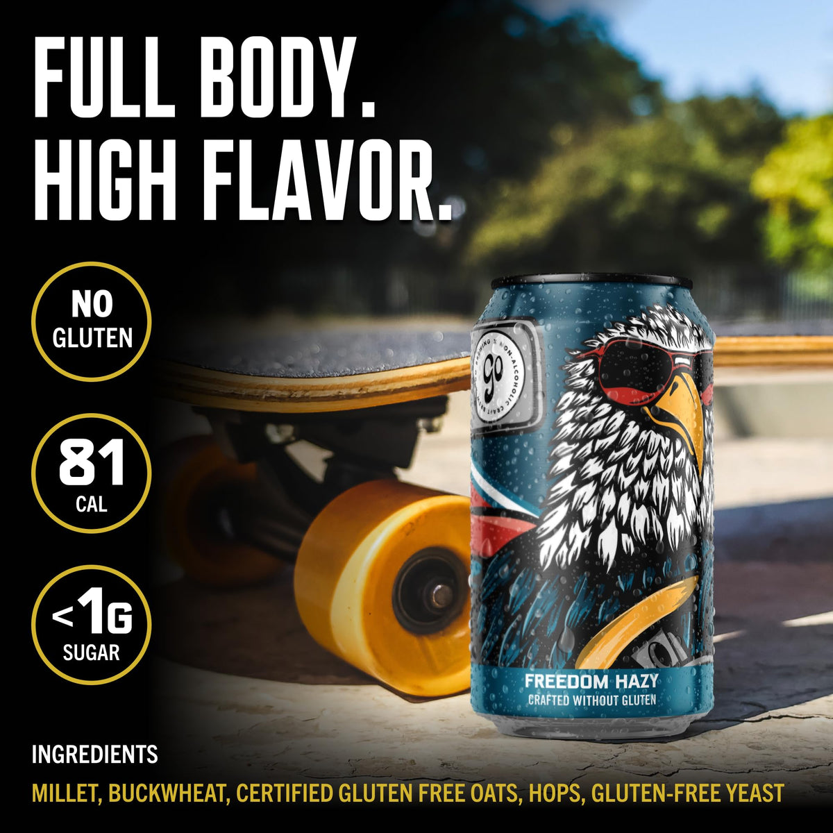 Go Brewing Freedom Hazy IPA Non-Alcoholic Craft Beer – Low-Cal, Gluten-Free, 12oz