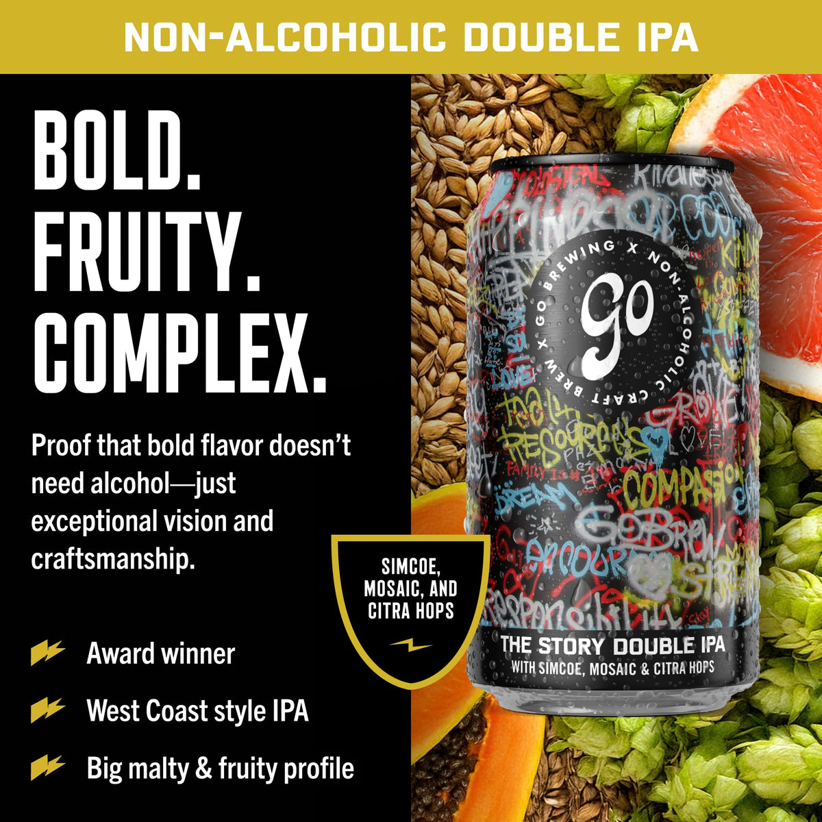 Go Brewing Not Just Another Story Double IPA — Non-Alcoholic Craft Beer (12 oz, 12 cans)