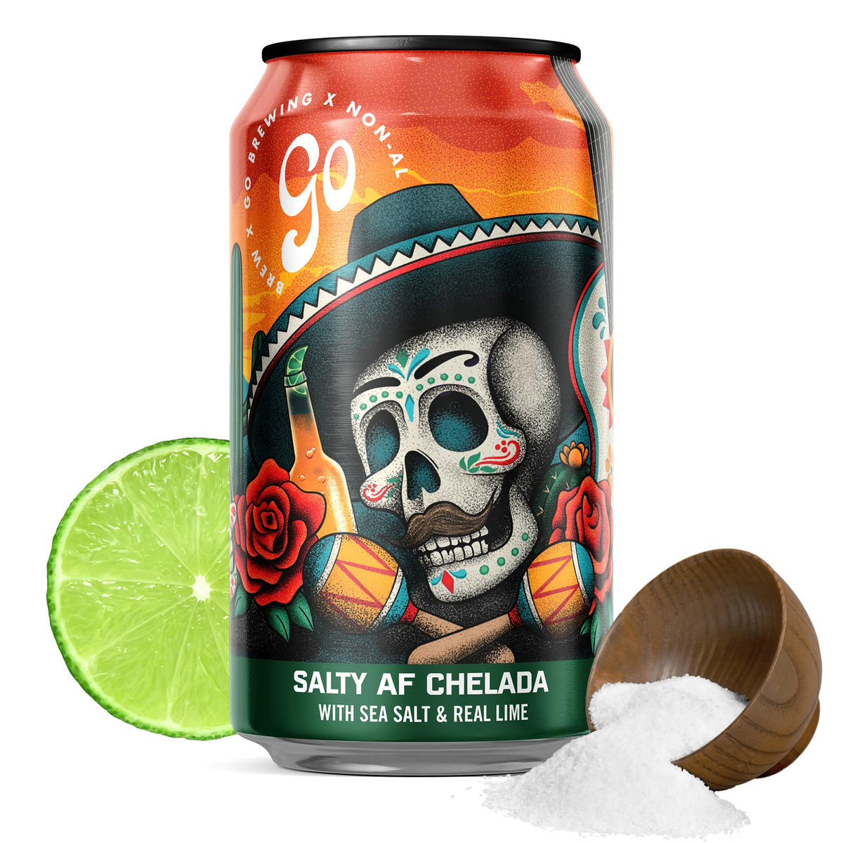Go Brewing Salty Lime AF Chelada – Non-Alcoholic Craft Beer, Low-Cal & Low-Gluten