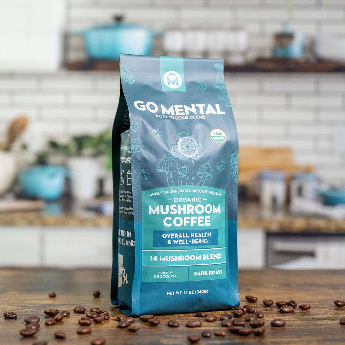 GO MENTAL Organic 14 Mushroom Coffee Blend – Dark Roast, 12 oz