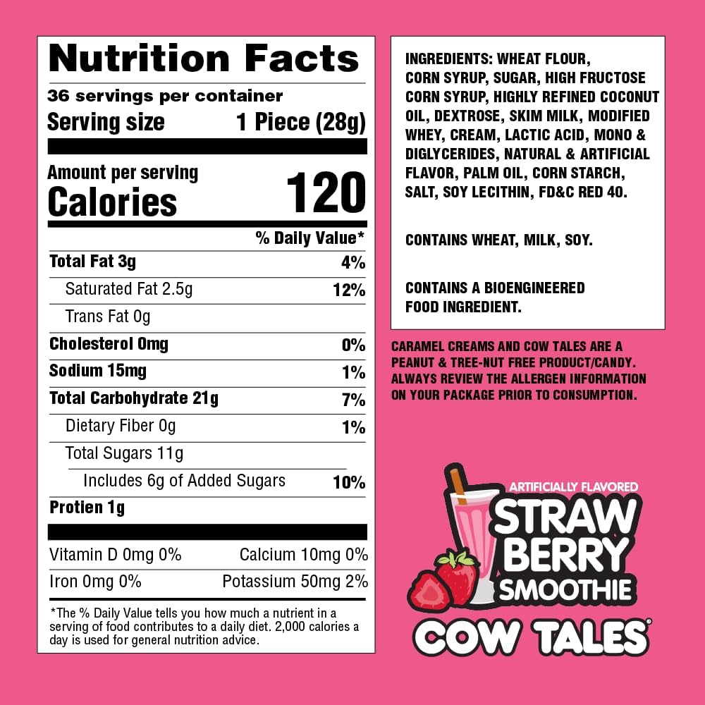 Goetze's Strawberry Smoothie Cow Tales – 2.25 lb Canister | Fresh from the Factory