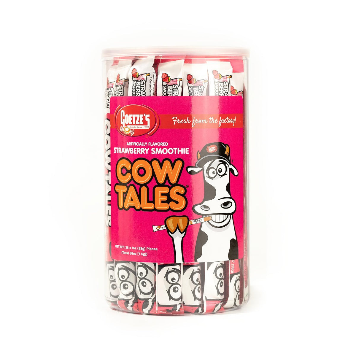 Goetze's Strawberry Smoothie Cow Tales – 2.25 lb Canister | Fresh from the Factory