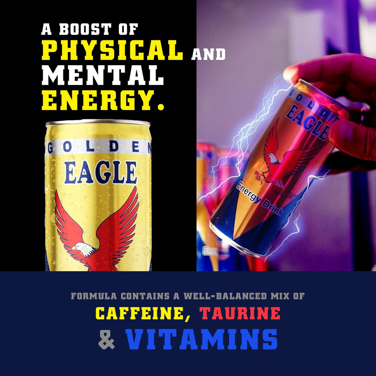 Golden Eagle Energy Drink – Real Sugar, Enhanced Energy & Focus (24-Pack, 8.4 fl oz Cans) – Made in Kosovo