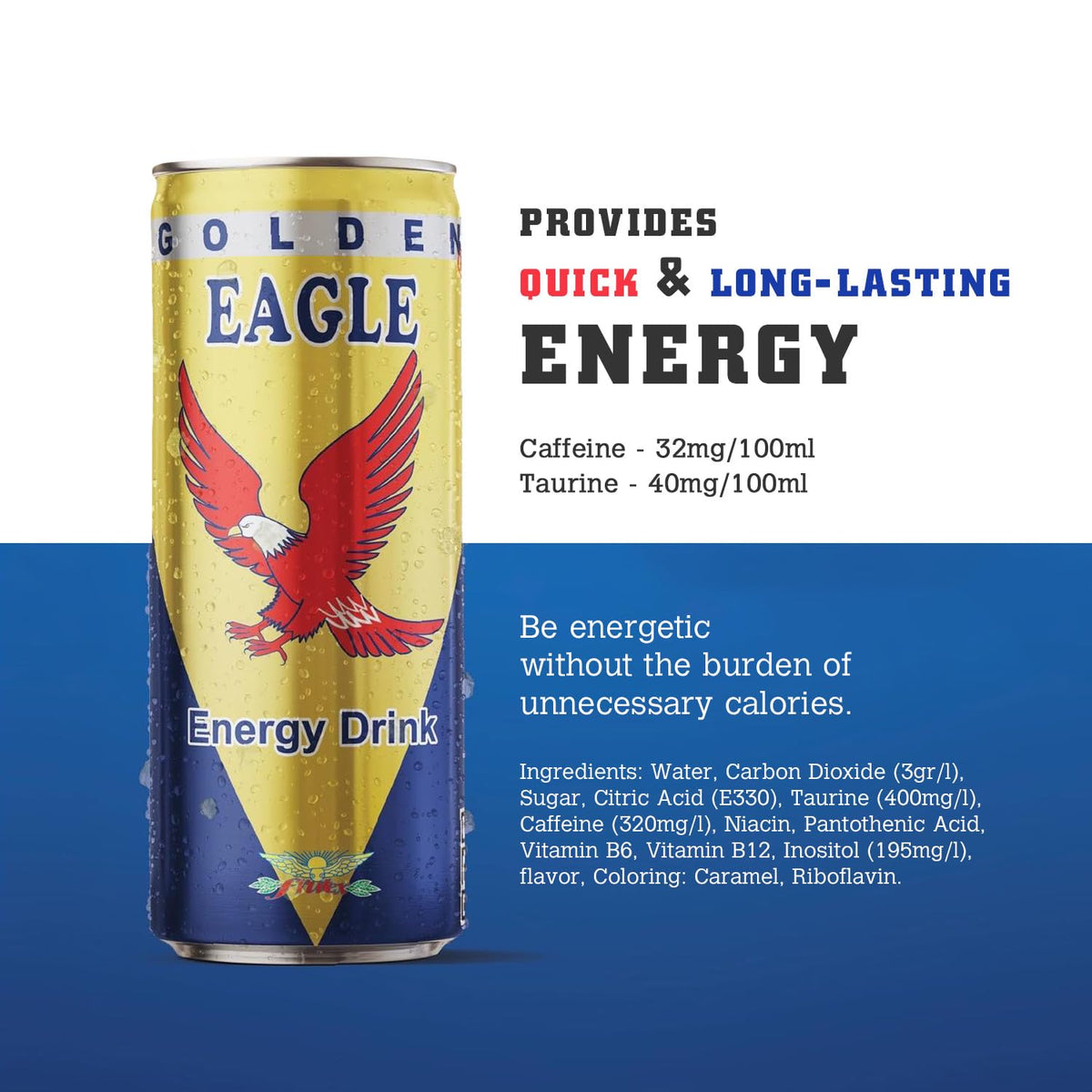 Golden Eagle Energy Drink – Real Sugar, Enhanced Energy & Focus (24-Pack, 8.4 fl oz Cans) – Made in Kosovo