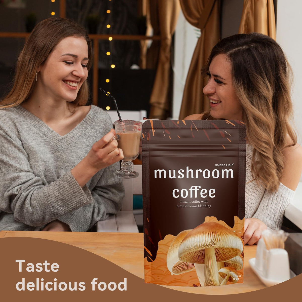 Golden Field Mushroom Coffee: 6 Adaptogenic Mushrooms, USDA Organic, 30 Servings