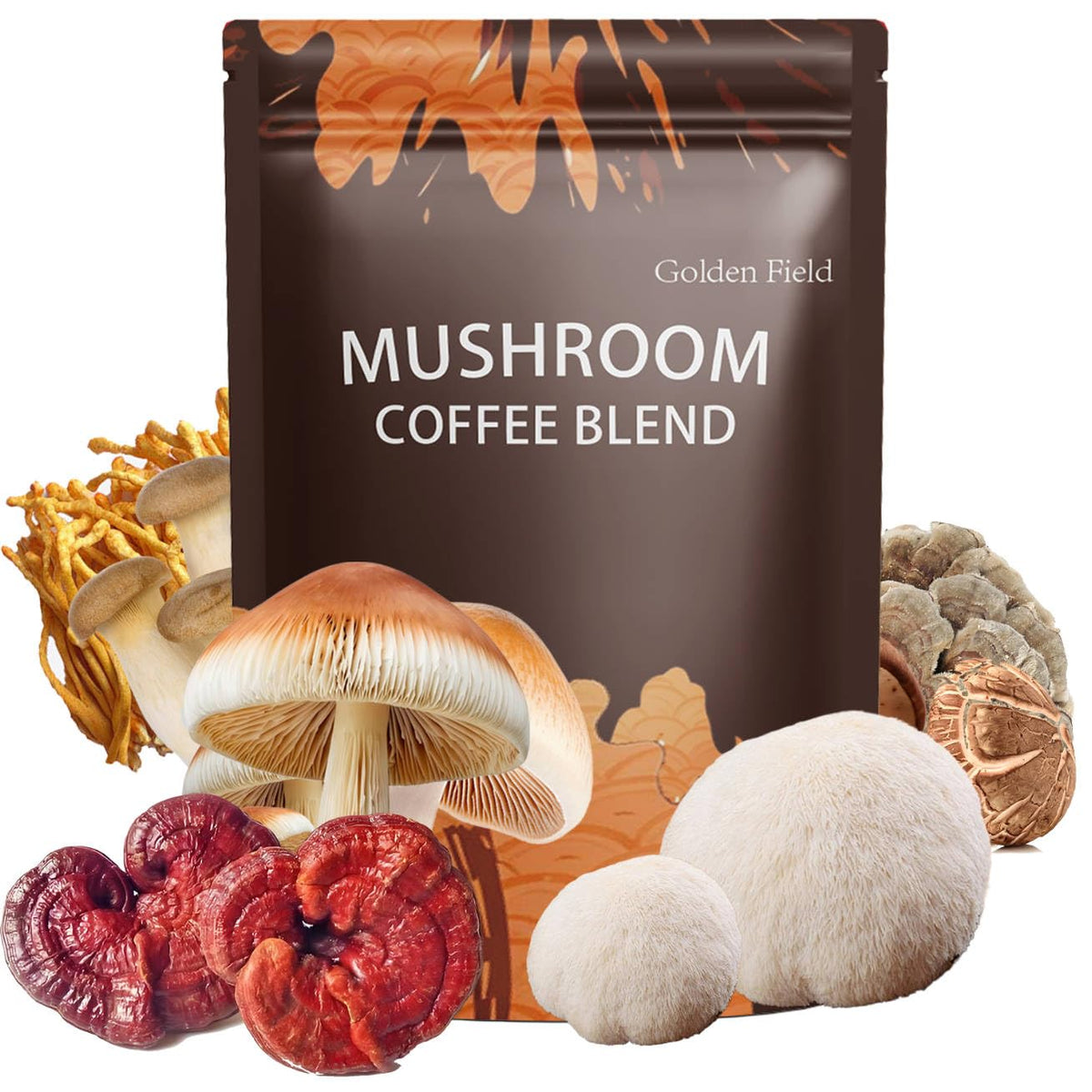 Golden Field Mushroom Coffee: 6 Adaptogenic Mushrooms, USDA Organic, 30 Servings