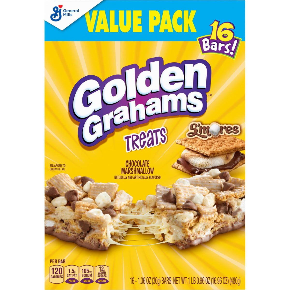 Golden Grahams S'mores Cereal Treat Bars – 16.96 oz Value Pack (Pack of 4)