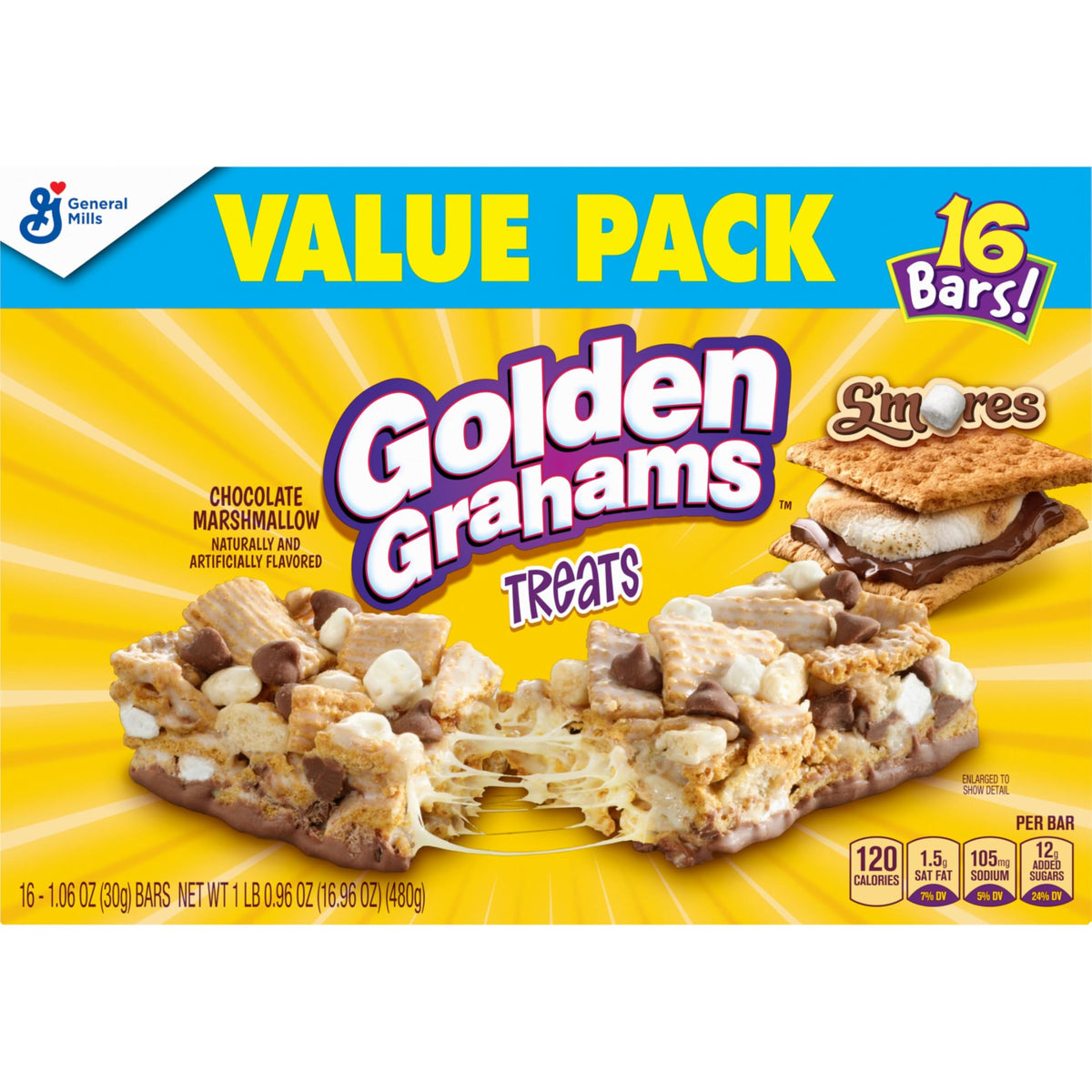 Golden Grahams S'mores Cereal Treat Bars – 16.96 oz Value Pack (Pack of 4)