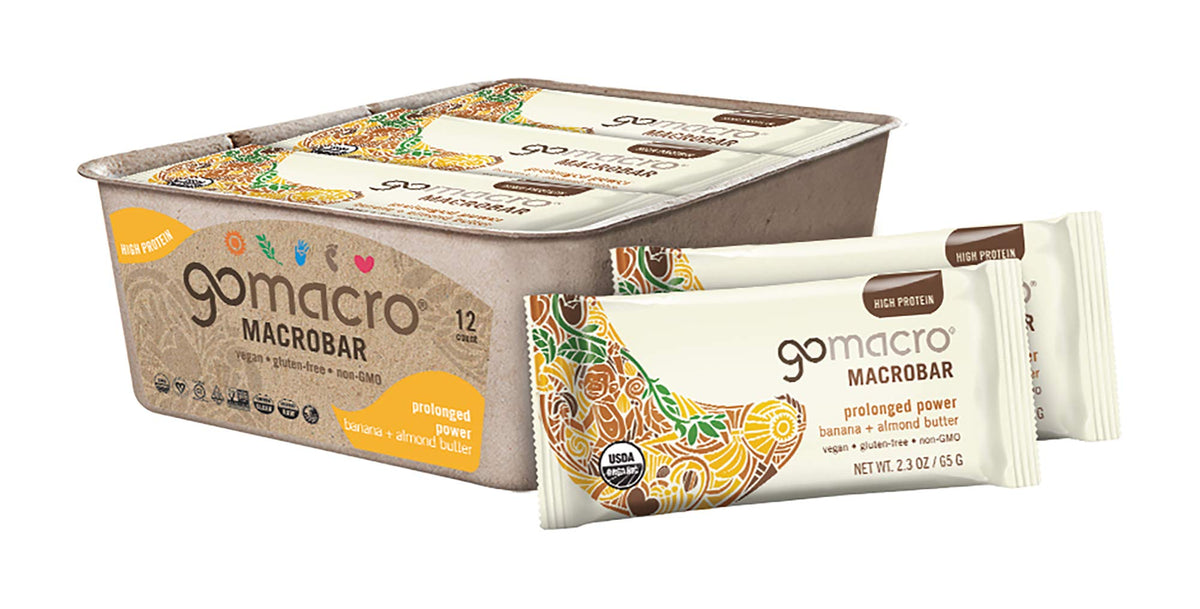 GoMacro MacroBar Organic Banana & Almond Butter - Vegan Protein Bar, 1.9 oz, Pack of 12