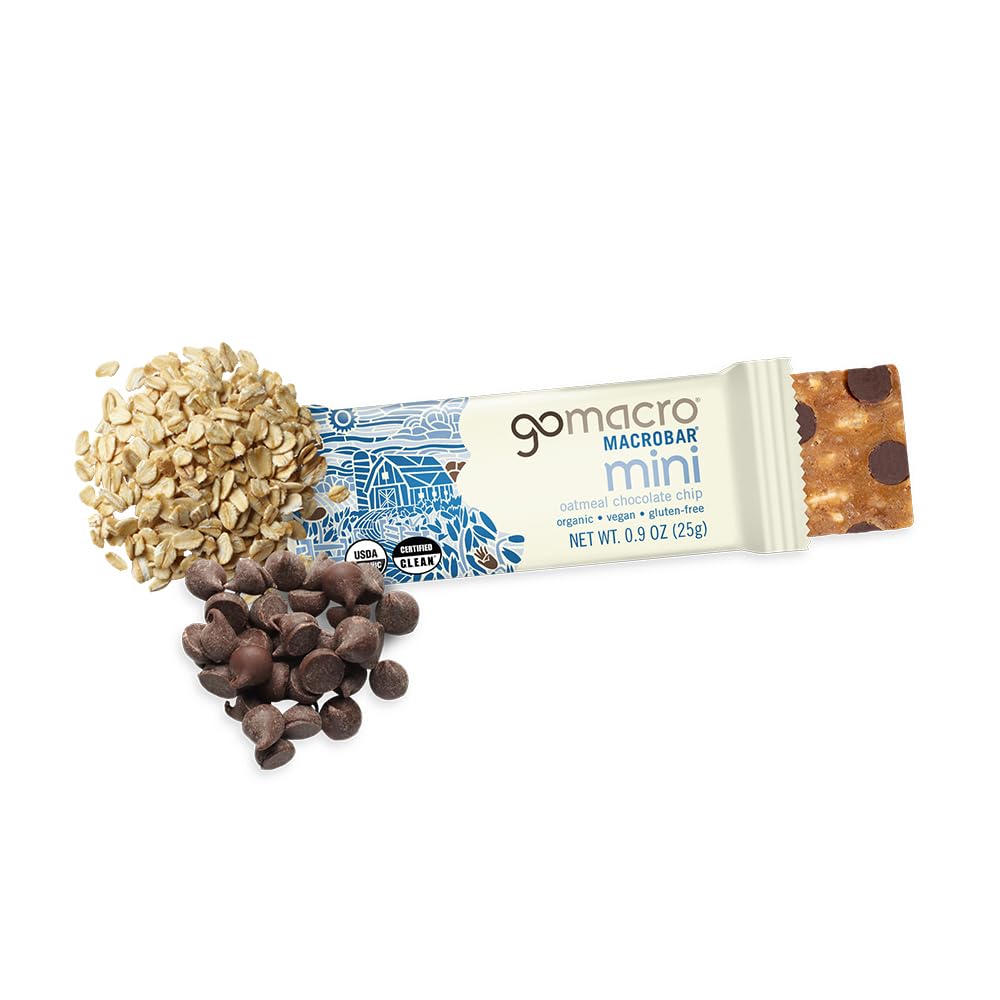 GoMacro MacroBar Mini Oatmeal Chocolate Chip — Organic Vegan Nut-Free Snack Bars (0.9 oz, 24 Count)