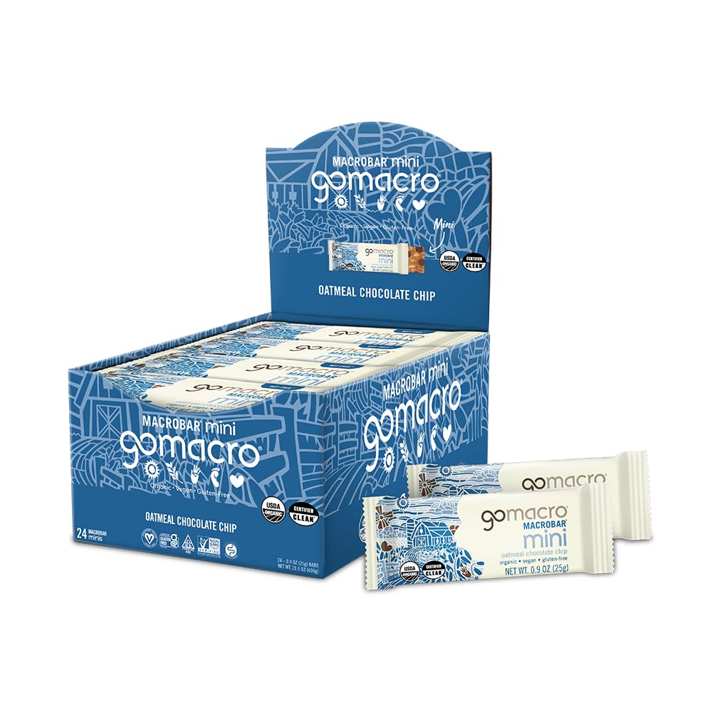 GoMacro MacroBar Mini Oatmeal Chocolate Chip — Organic Vegan Nut-Free Snack Bars (0.9 oz, 24 Count)
