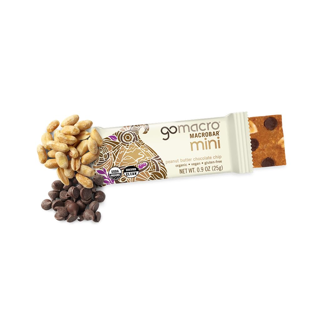 GoMacro MacroBar Mini Peanut Butter Chocolate Chip – Organic Vegan Snack Bars (0.90 Ounce, 24 Count)