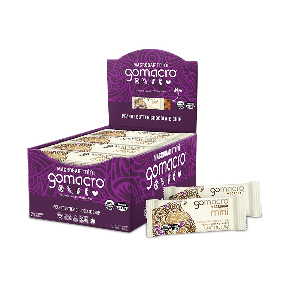 GoMacro MacroBar Mini Peanut Butter Chocolate Chip – Organic Vegan Snack Bars (0.90 Ounce, 24 Count)