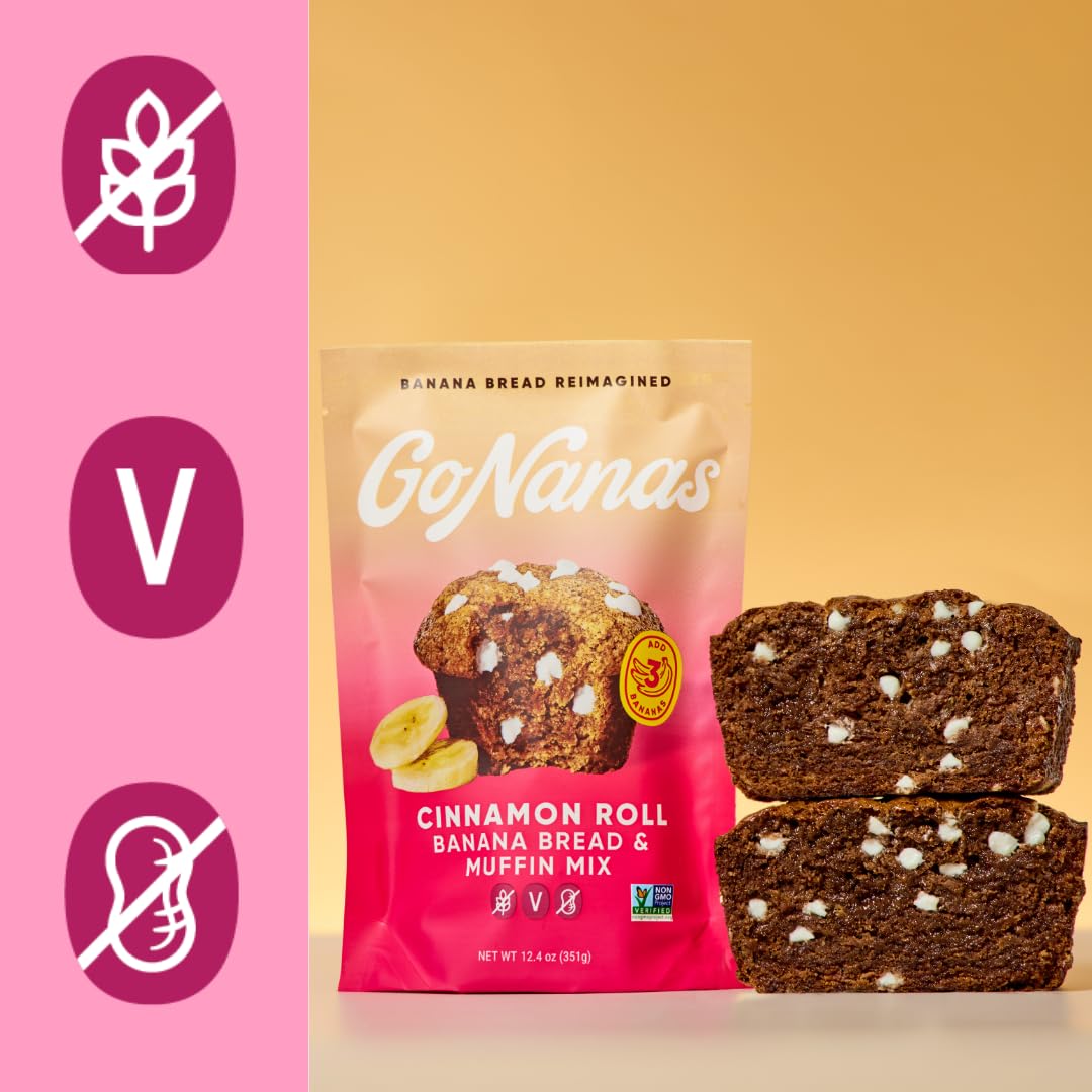 GoNanas Cinnamon Roll Banana Bread Mix - Vegan, Gluten Free, Dairy Free, Nut Free (3 Pack)