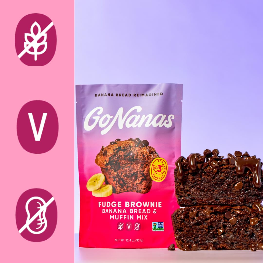 GoNanas Fudge Brownie Banana Bread Mix – Vegan, Gluten Free, Nut Free, Non-GMO, 3-Pack