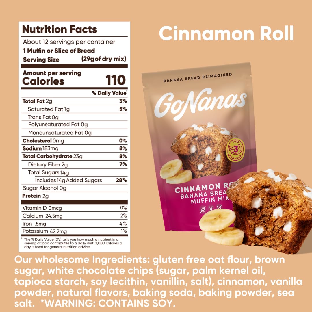 GoNanas Cinnamon Roll Banana Bread Mix - Vegan, Gluten Free, Dairy Free, Nut Free (3 Pack)