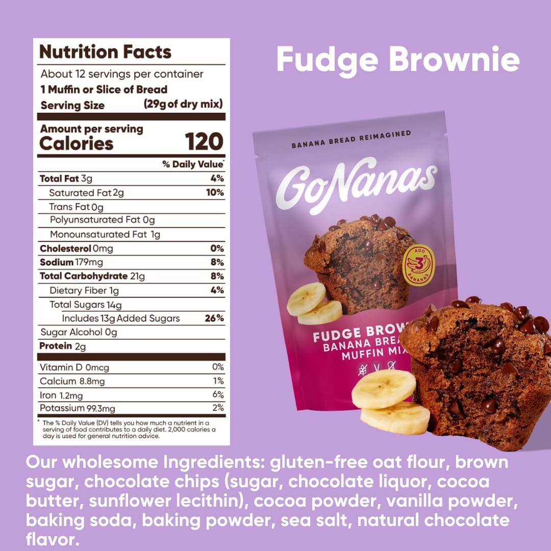 GoNanas Fudge Brownie Banana Bread Mix – Vegan, Gluten Free, Nut Free, Non-GMO, 3-Pack