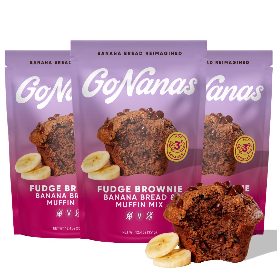 GoNanas Fudge Brownie Banana Bread Mix – Vegan, Gluten Free, Nut Free, Non-GMO, 3-Pack