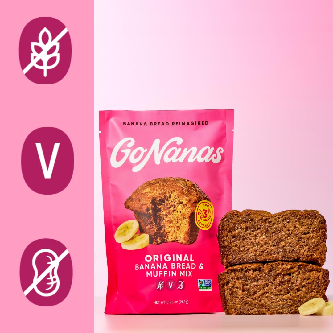 GoNanas Original Oat Flour Banana Bread Mix – Gluten Free, Vegan, Dairy Free, 3-Pack